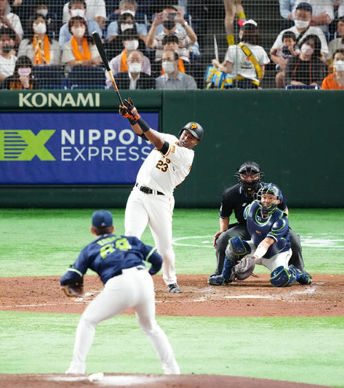 巨人対ヤクルト　4回裏巨人無死、右越えソロ本塁打を放つポランコ。投手今野（撮影・江口和貴）