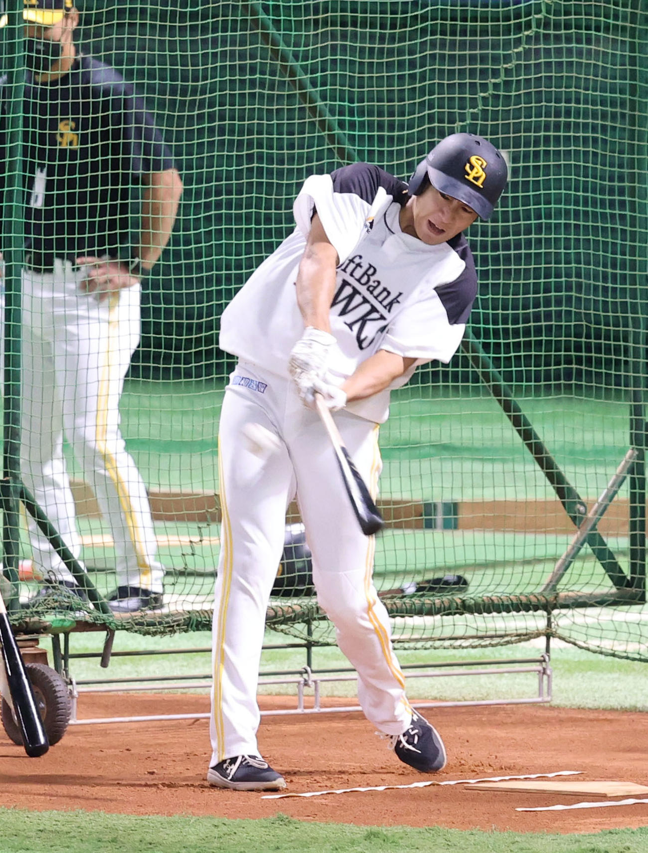 打撃練習で快音を響かす柳田悠岐（撮影・梅根麻紀）