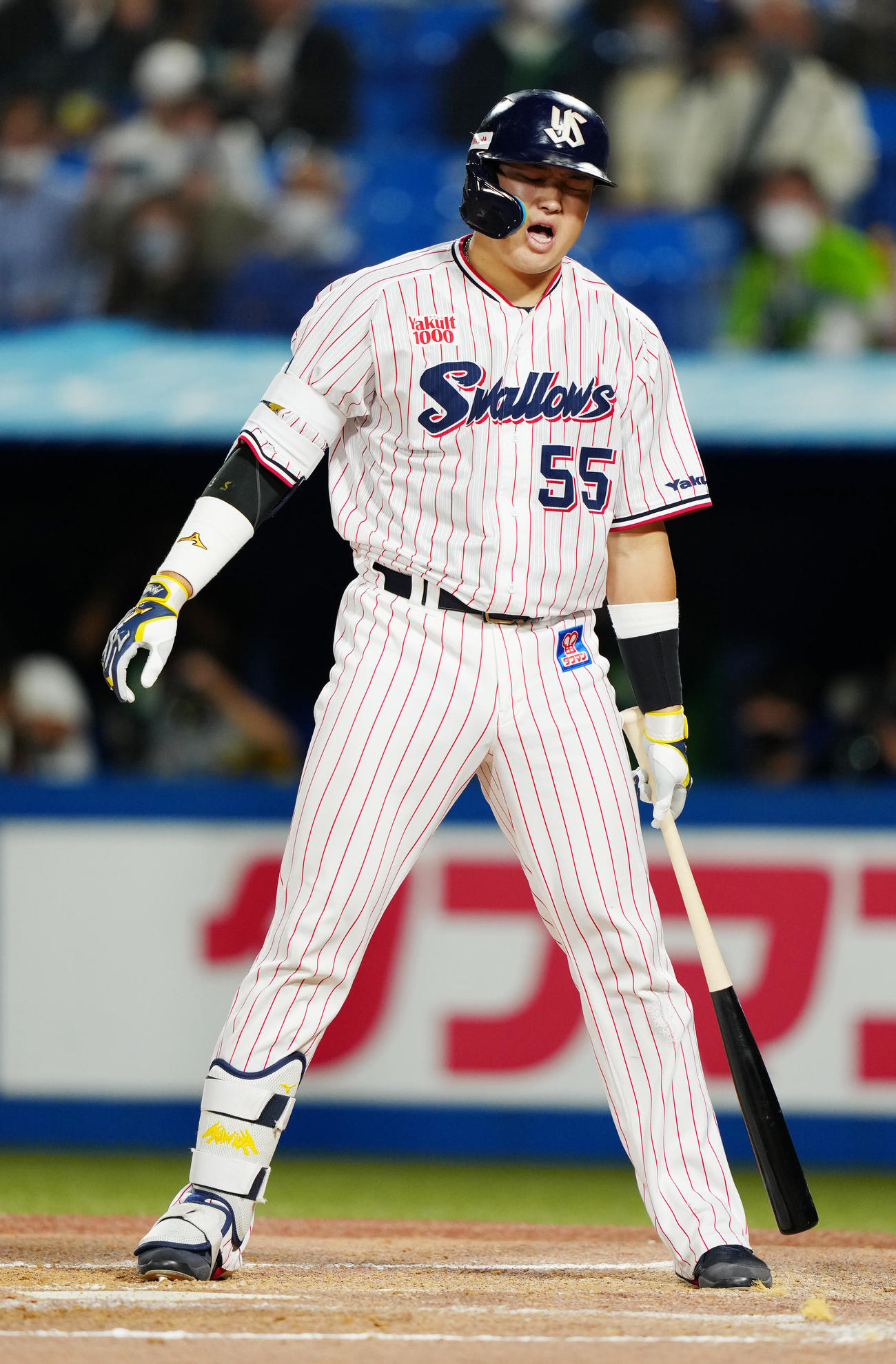 ヤクルト対中日　4回裏ヤクルト2死、見逃しの三振に倒れ、厳しい表情の村上（撮影・江口和貴）