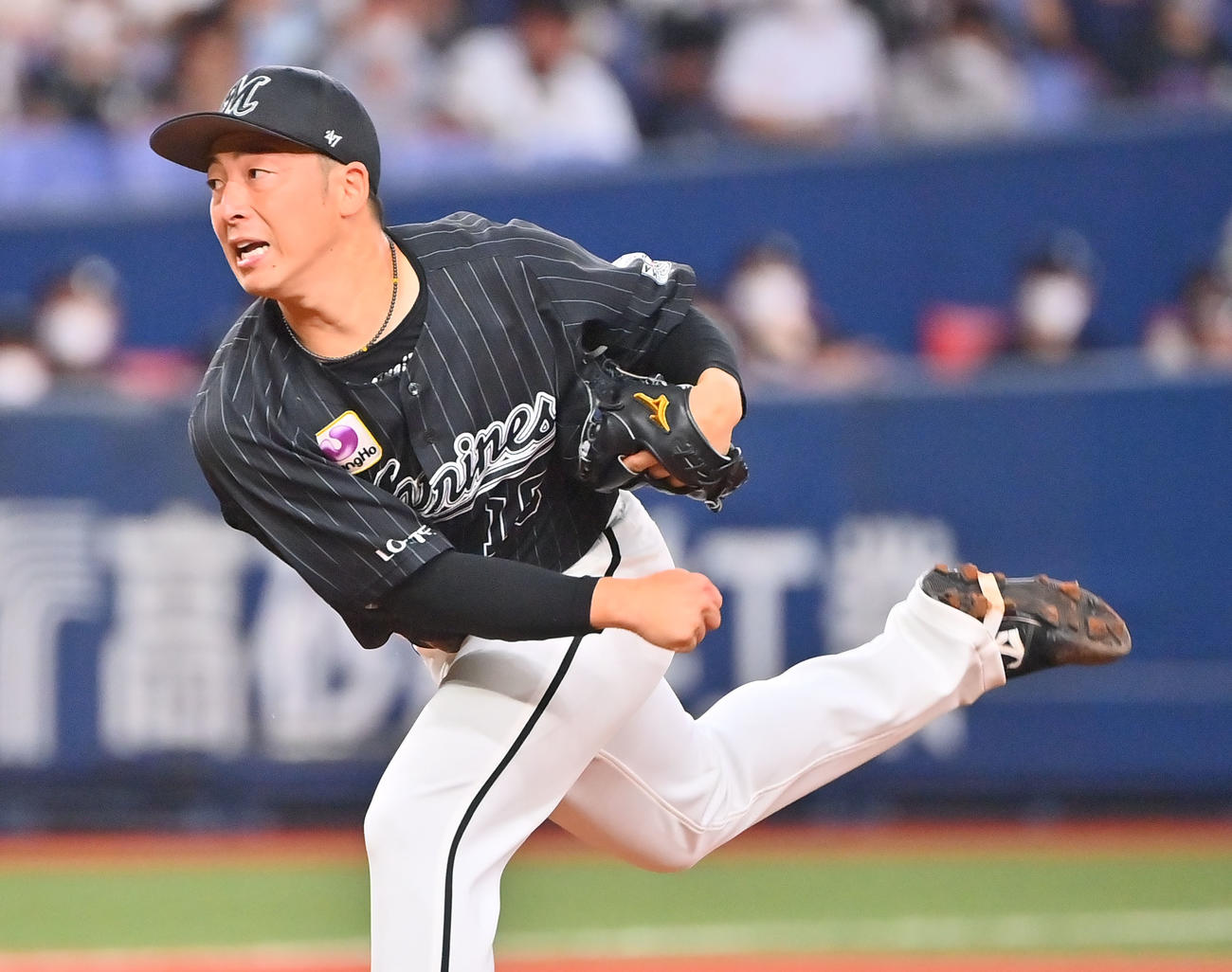 オリックス対ロッテ　ロッテ先発の美馬（撮影・和賀正仁）