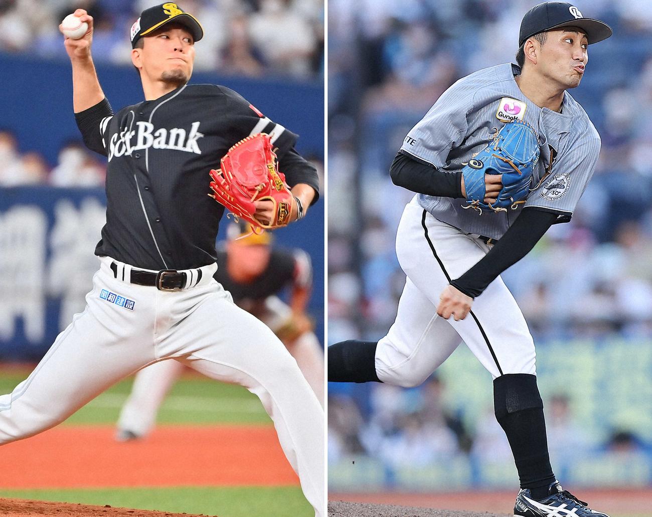 ソフトバンク千賀滉大（左）とロッテ小島和哉