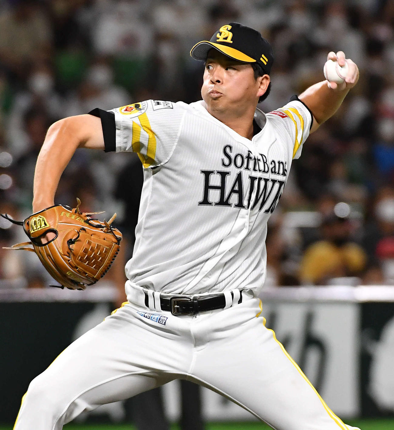 ソフトバンク対ロッテ　8回表から登板し、2イニングを無失点に抑えた大関（撮影・岩下翔太）