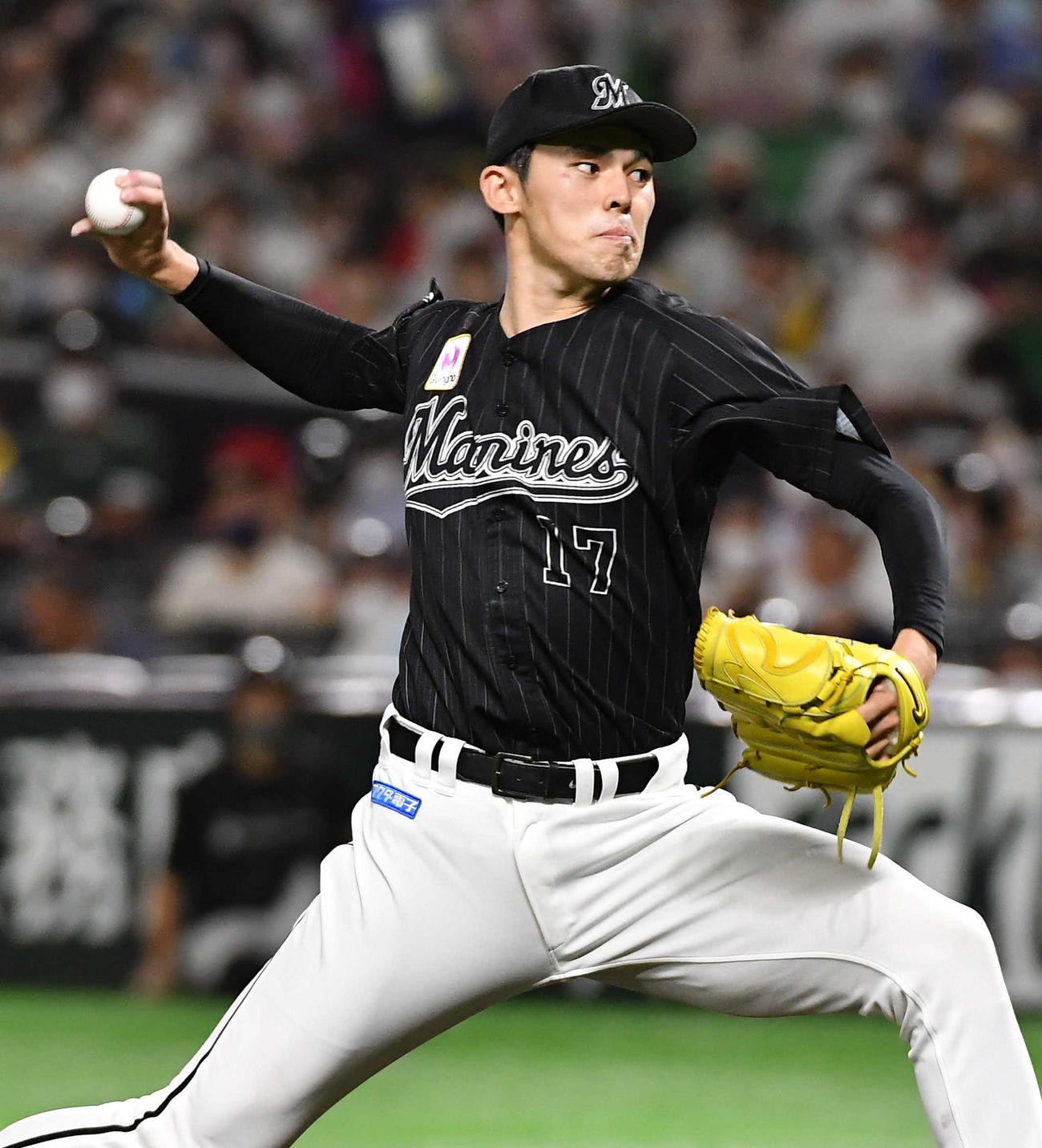 ソフトバンク対ロッテ　ロッテ先発の佐々木朗（撮影・岩下翔太）