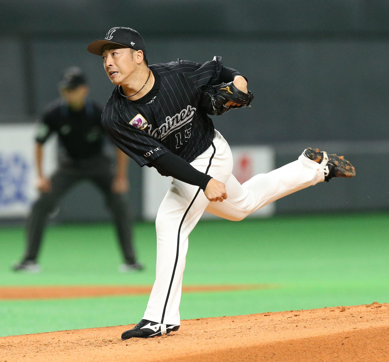 日本ハム対ロッテ　ロッテ先発の美馬（撮影・佐藤翔太）