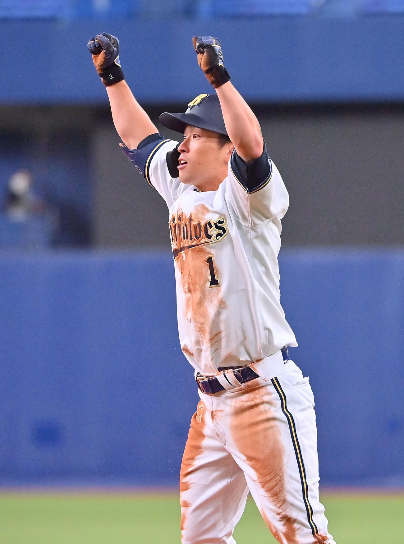 オリックス対ロッテ　9回裏オリックス2死三塁、サヨナラ打を放った福田（撮影・和賀正仁）