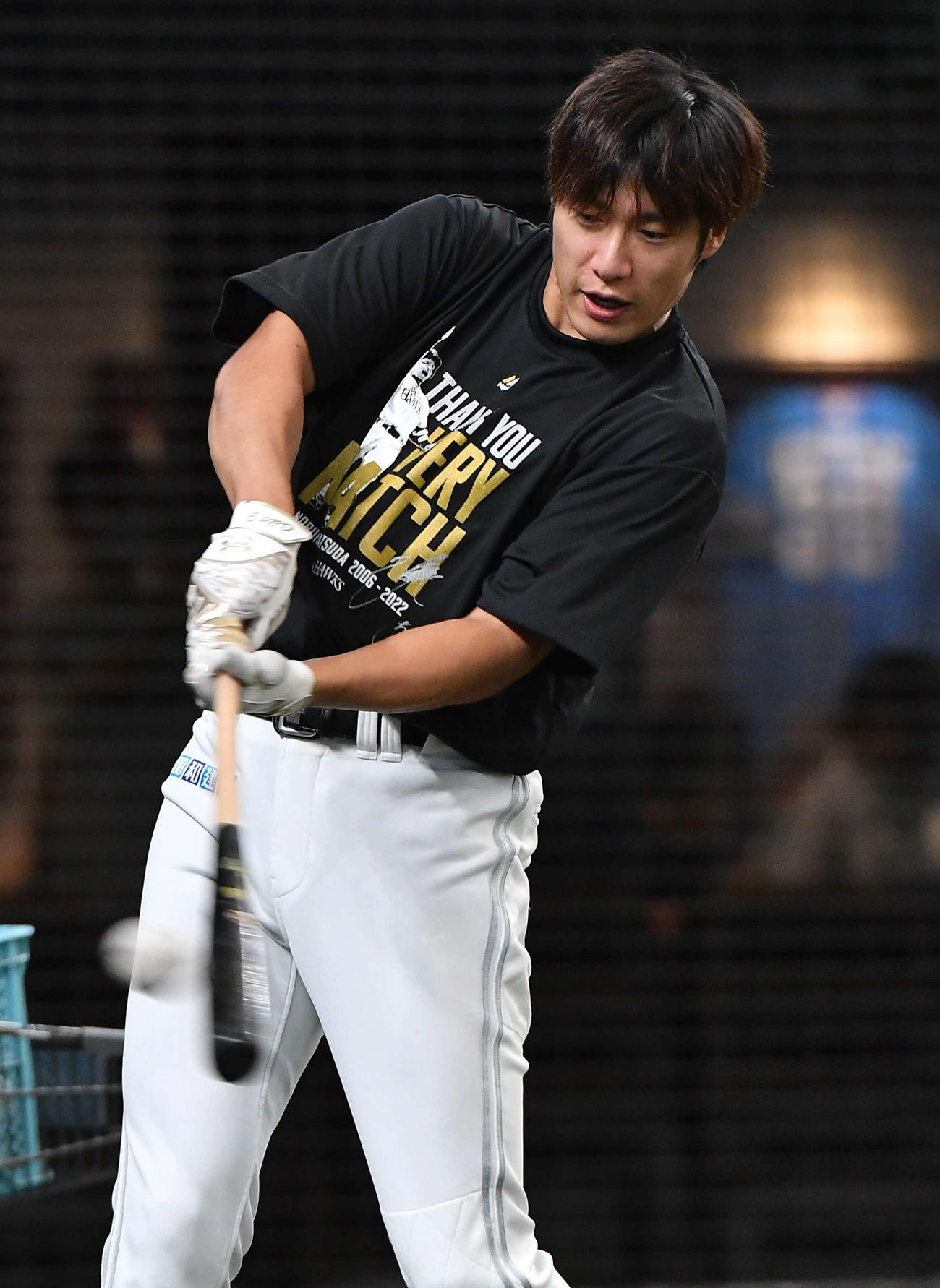 西武対ソフトバンク　打撃練習を行う柳田（撮影・岩下翔太）