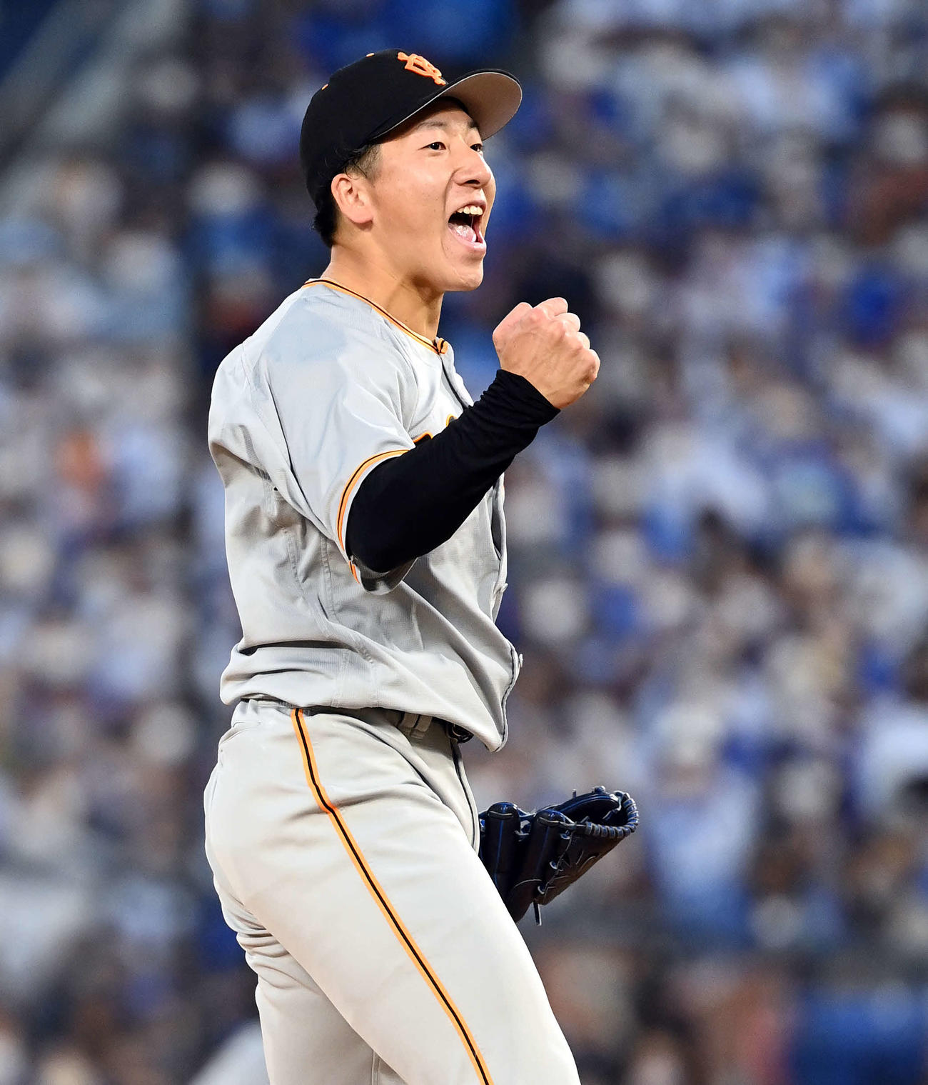 DeNA対巨人　DeNAに勝利し37セーブ目を挙げた巨人大勢（撮影・たえ見朱実）