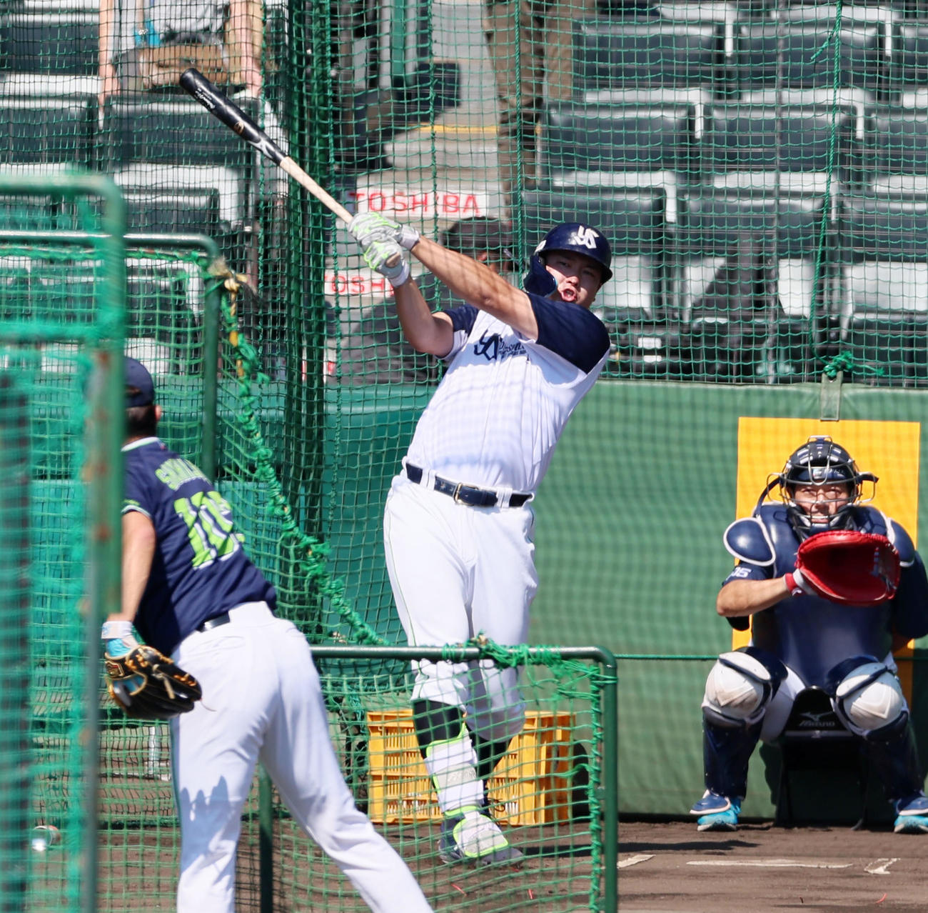 阪神対ヤクルト　打撃練習する村上（撮影・加藤哉）