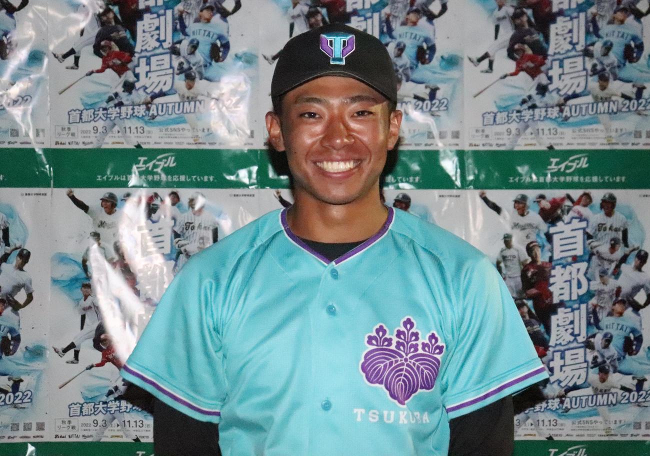 筑波大対明学大　先制打など2安打2打点と4番の仕事を果たした筑波大・仲井（撮影・阿部泰斉）