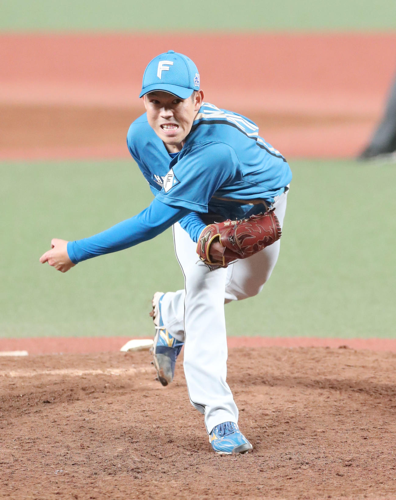西武対日本ハム　日本ハム先発の根本（撮影・佐藤翔太）