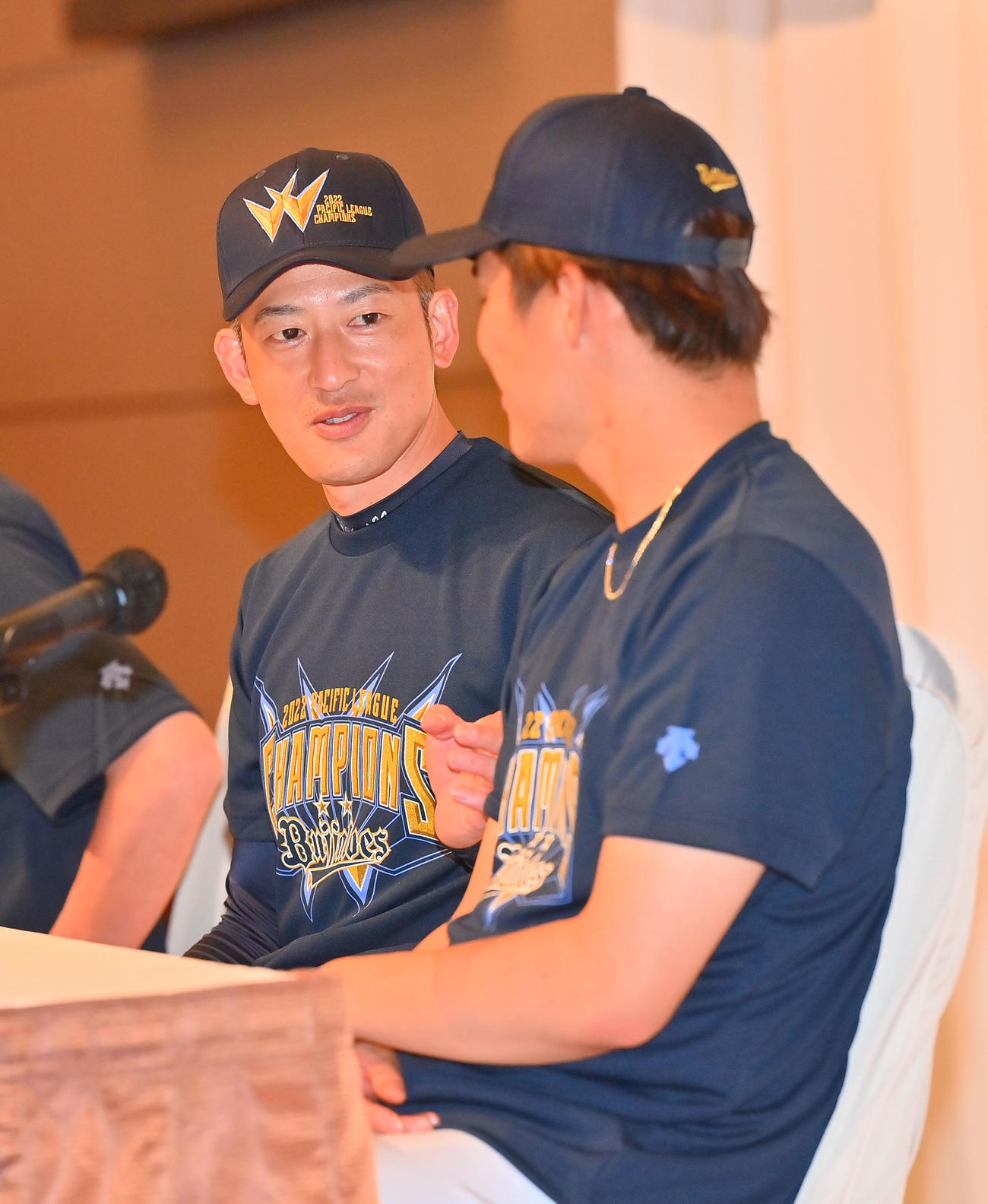 笑顔で優勝会見に臨む能見（撮影・和賀正仁）