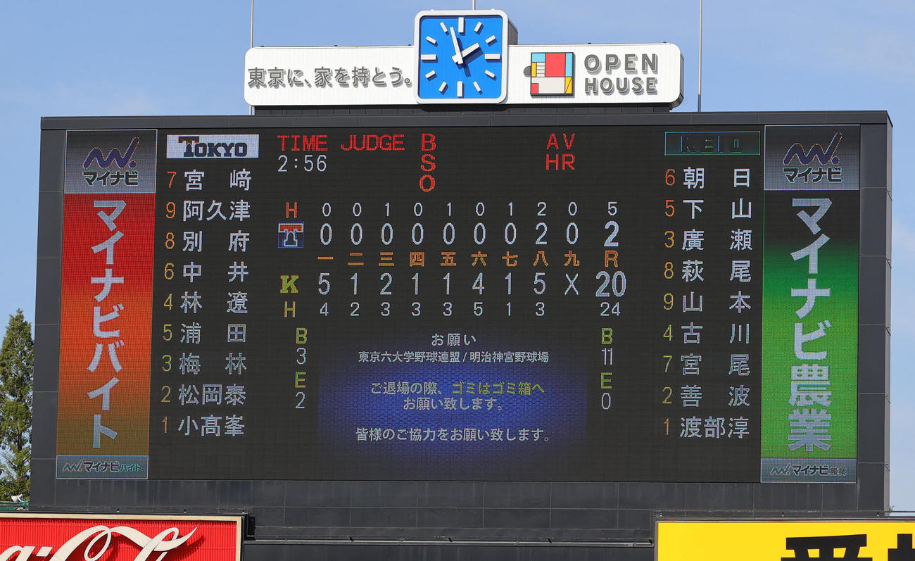 東大対慶大　慶大が毎回得点の20－2で勝利した（撮影・野上伸悟）