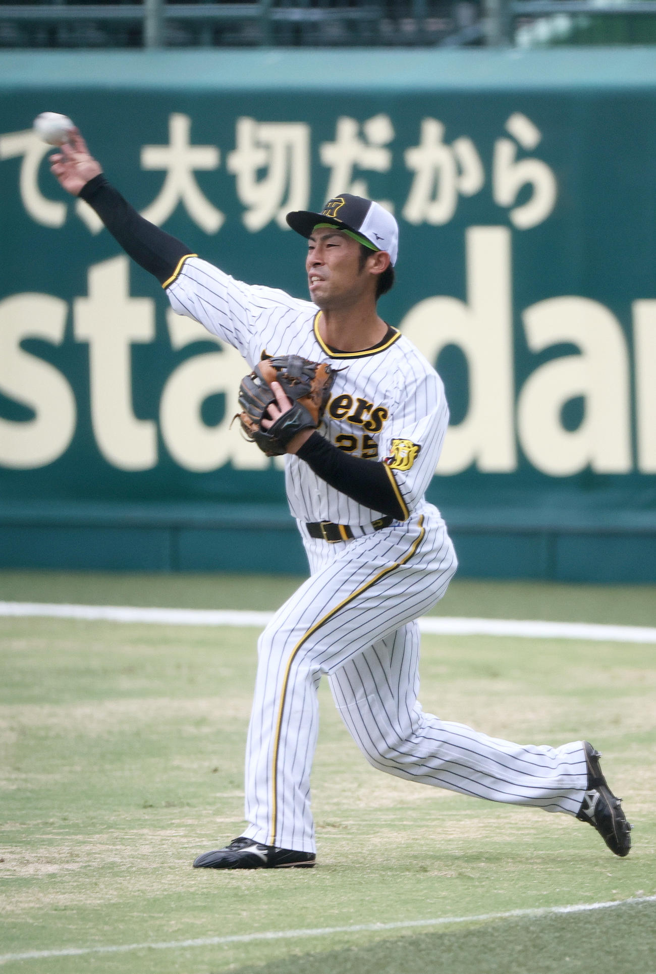 シートノックで汗を流す阪神江越（撮影・上山淳一）