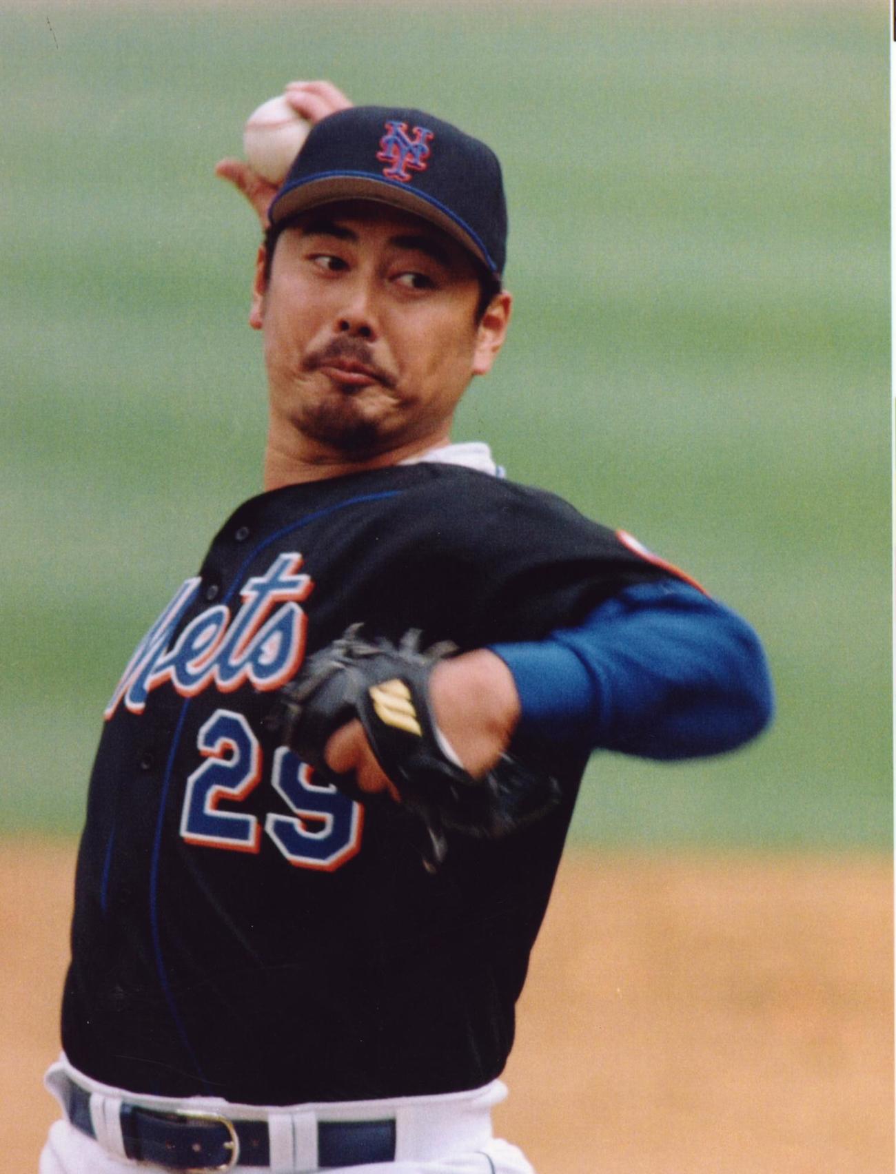 初先発でメジャー初勝利を挙げたメッツ吉井理人（1998年4月5日撮影）