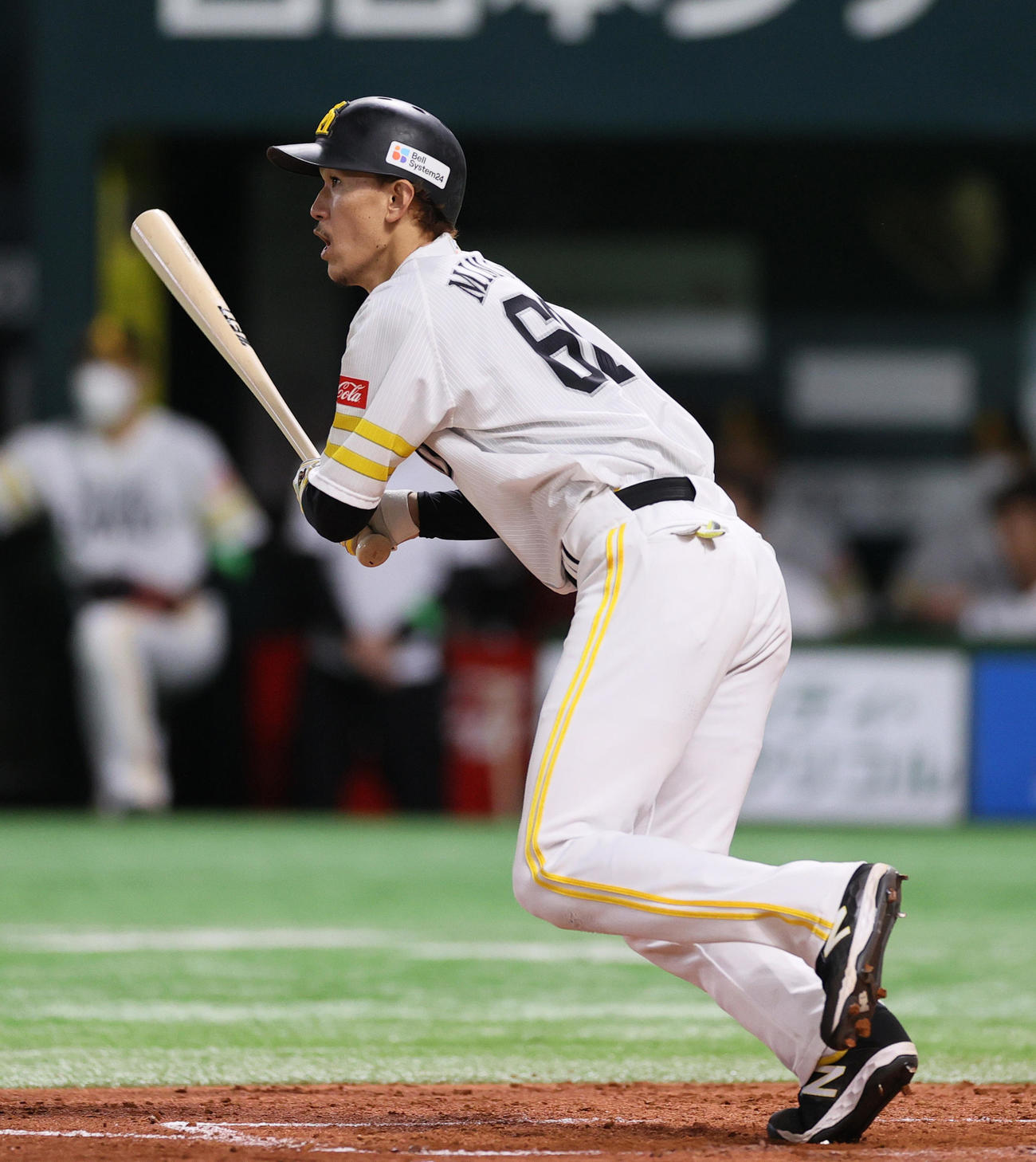 ソフトバンク対西武　3回裏ソフトバンク1死一、二塁、三森は先制の中適時二塁打を放つ（撮影・上山淳一）