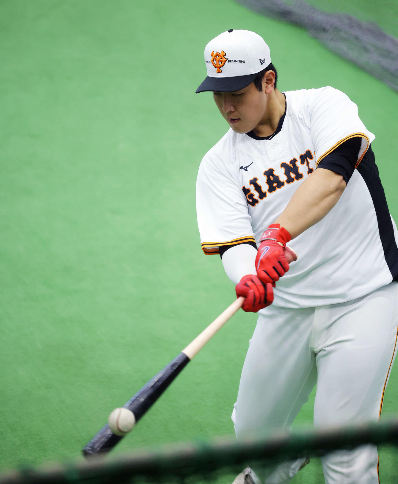 打撃練習する巨人岡本和（撮影・河田真司）