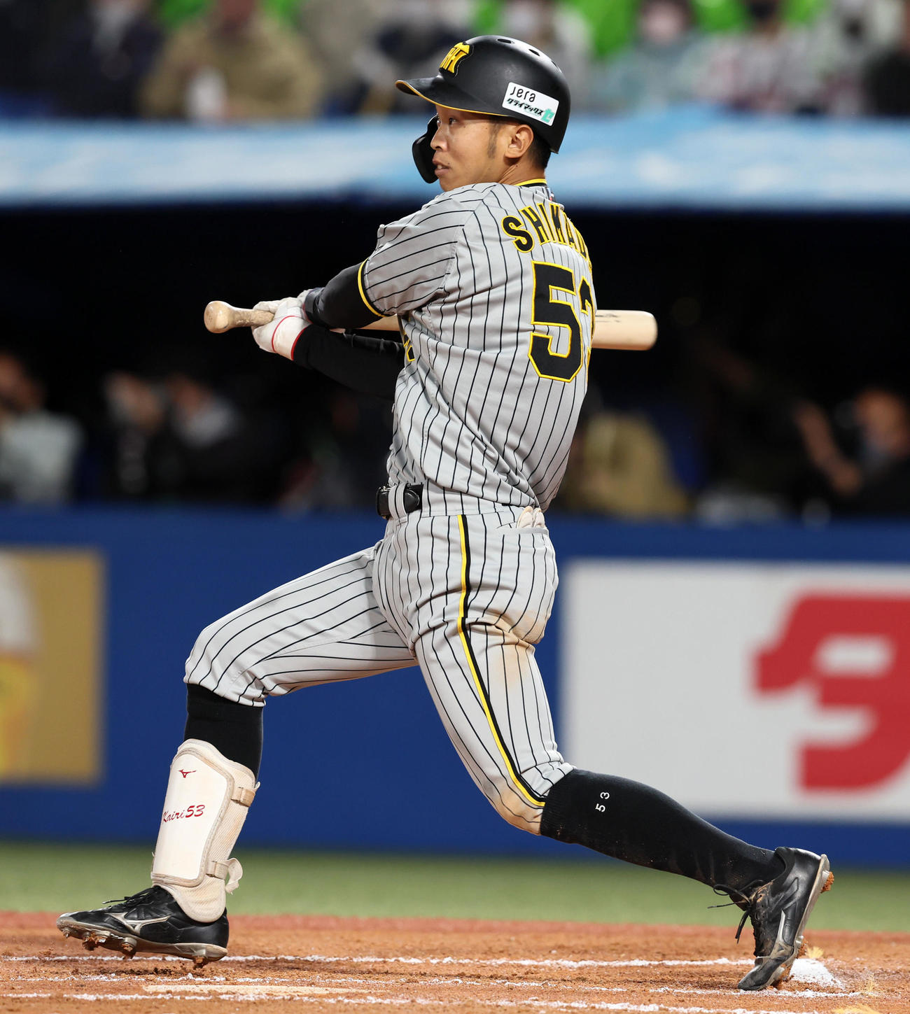 ヤクルト対阪神　6回表阪神2死三塁、島田は中前適時打を放つ（撮影・加藤哉）