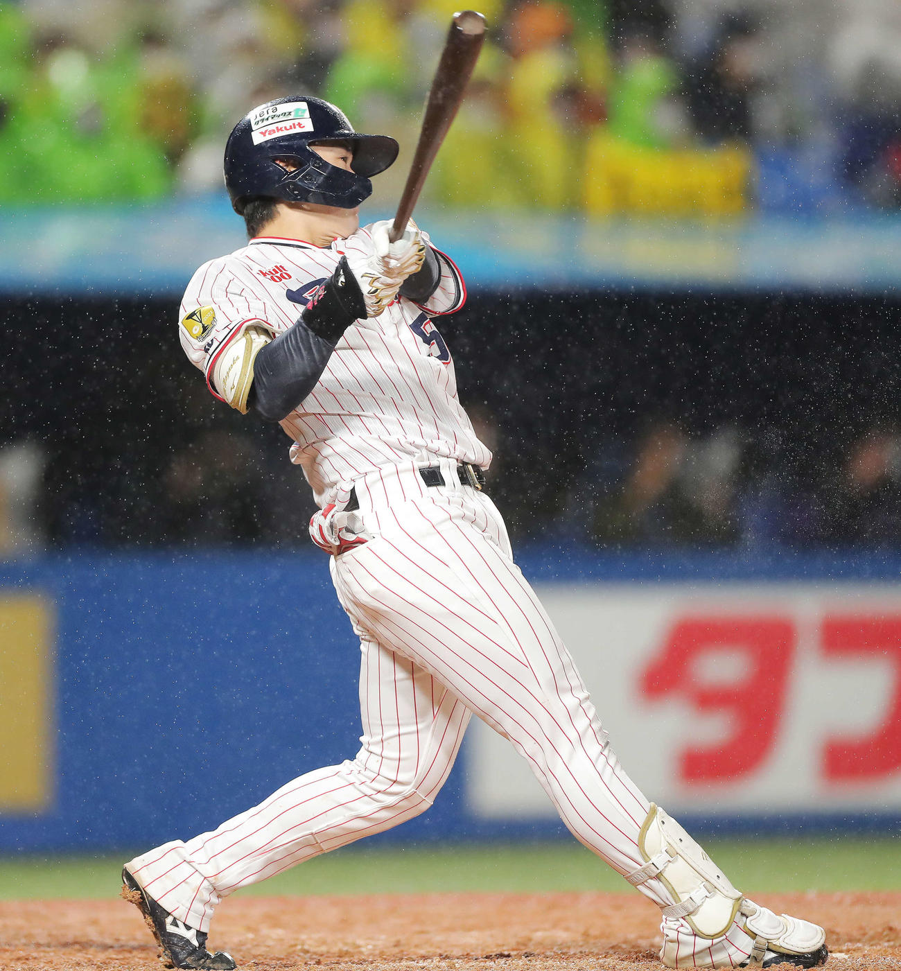 ヤクルト対阪神　4回裏ヤクルト1死、右越えソロ本塁打を放つ長岡（撮影・河田真司）