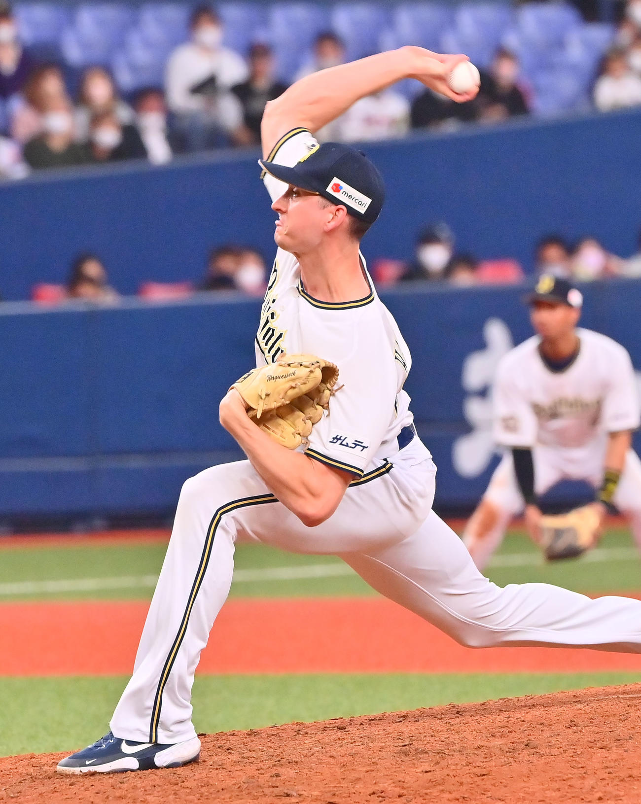 オリックス対ソフトバンク　8回に登板するオリックスのワゲスパック（撮影・和賀正仁）