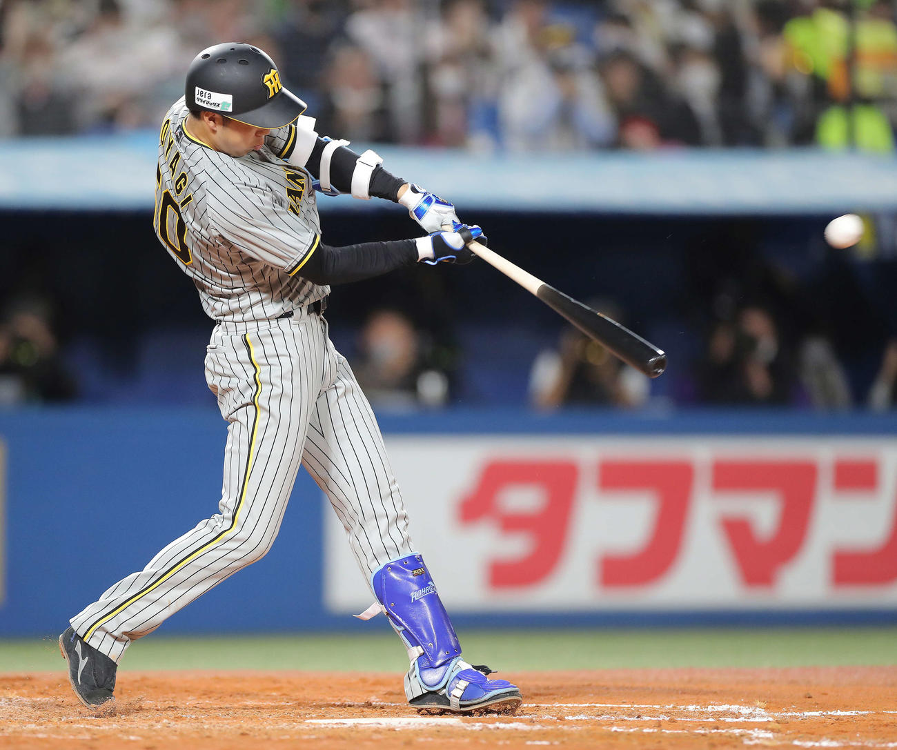 ヤクルト対阪神　5回表阪神無死、左翼線に二塁打を放つ青柳（撮影・河田真司）