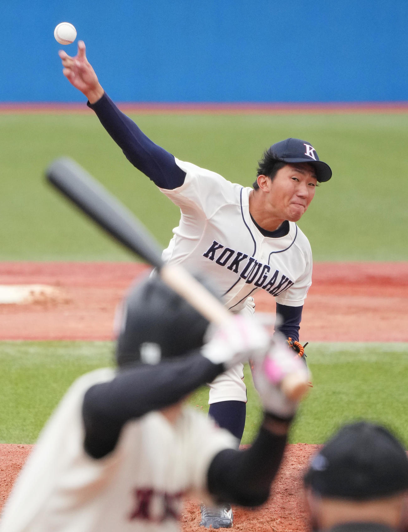 国学院大対日大　国学院大先発の田中千（撮影・菅敏）