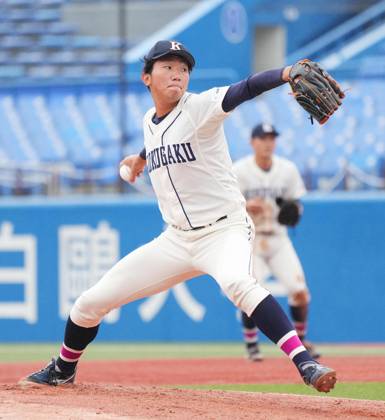 国学院大対日大　国学院大先発の田中千（撮影・菅敏）