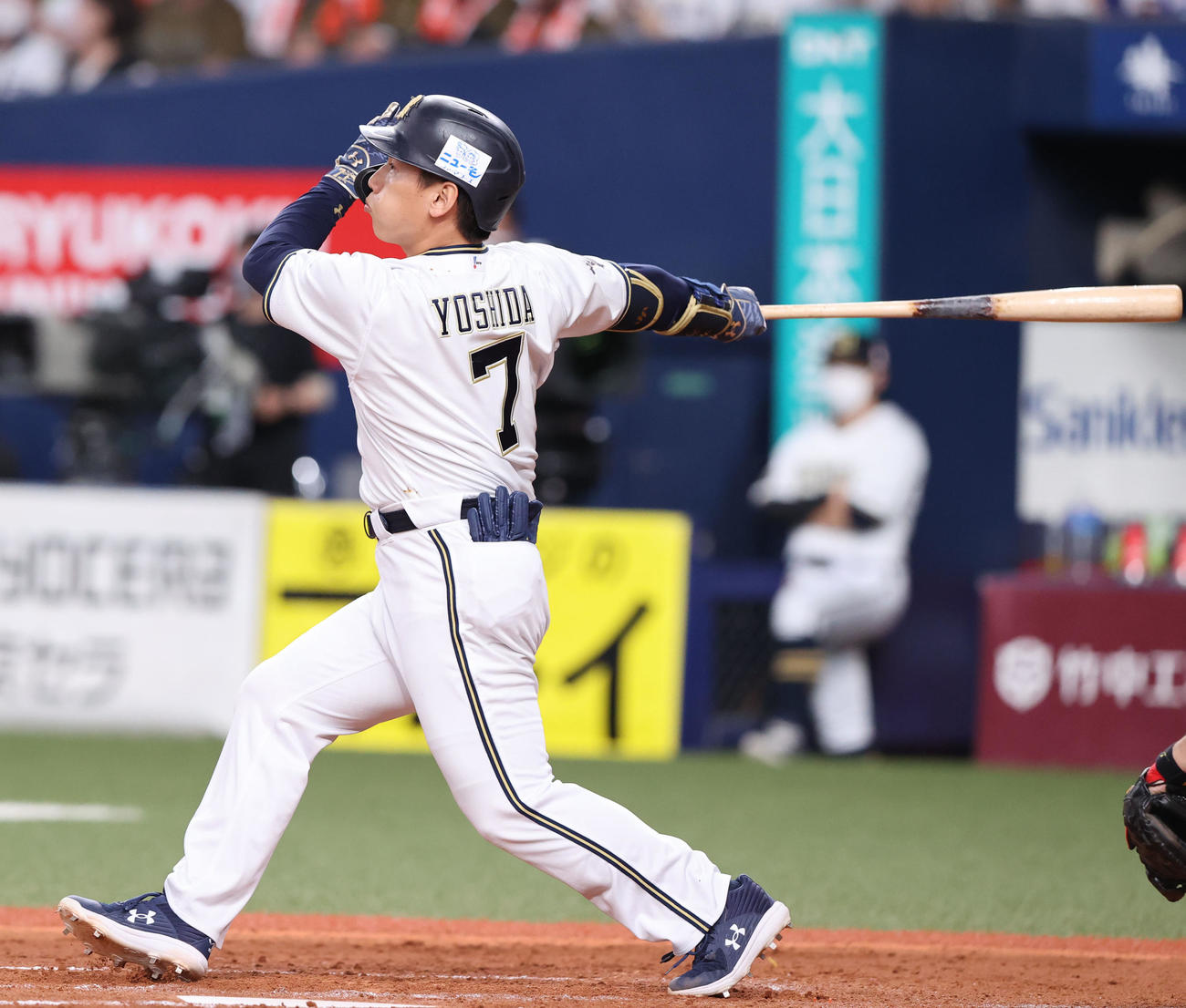 オリックス対ソフトバンク　4回裏オリックス無死一塁、吉田正尚は右越えに先制の2点本塁打を放つ（撮影・梅根麻紀）