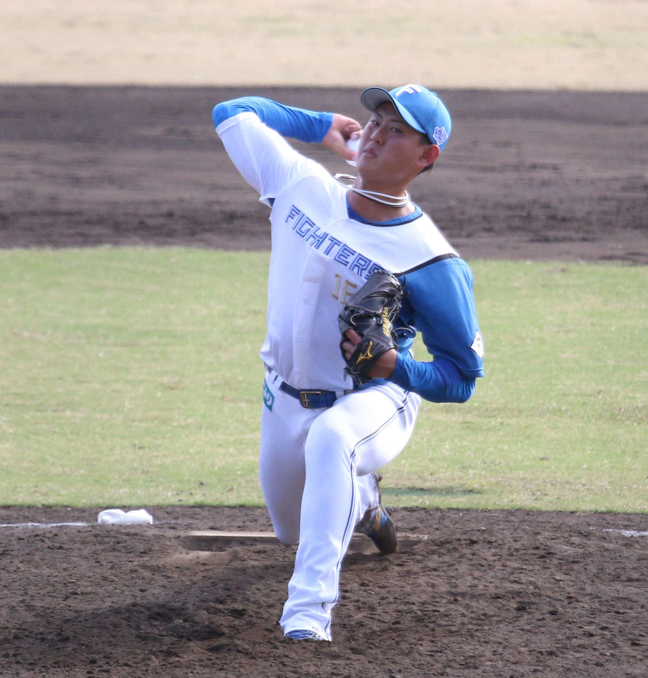 フェニックスリーグ・オリックス戦の9回に登板して3者凡退に抑えた日本ハム姫野（撮影・木下大輔）