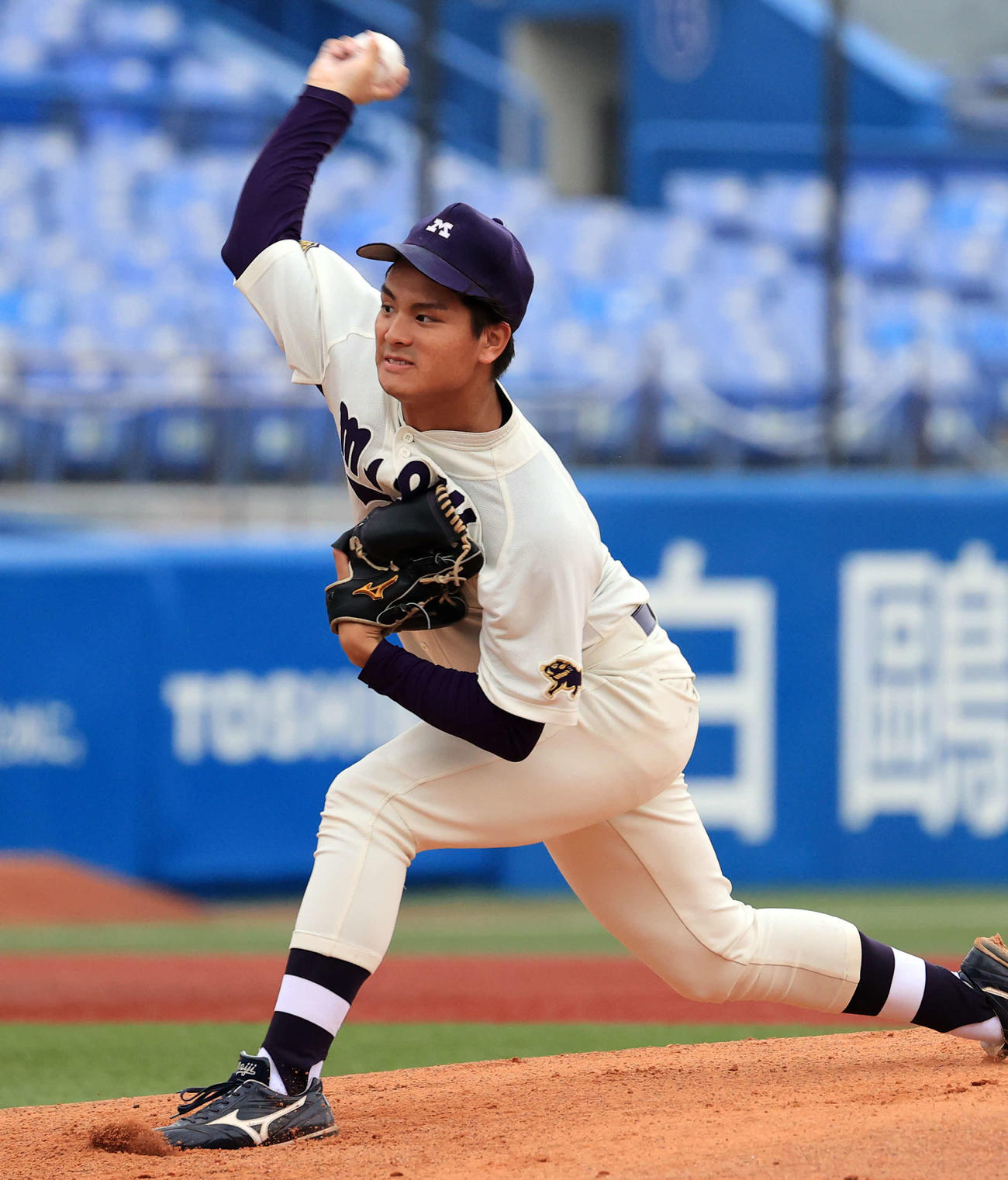 明大対慶大　明大先発の蒔田（撮影・浅見桂子）