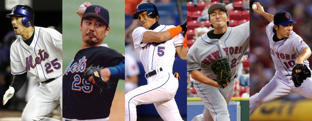 来季のメッツOB・NPB監督　左から西武松井監督、ロッテ吉井監督、日本ハム新庄監督、楽天石井監督、ヤクルト高津監督