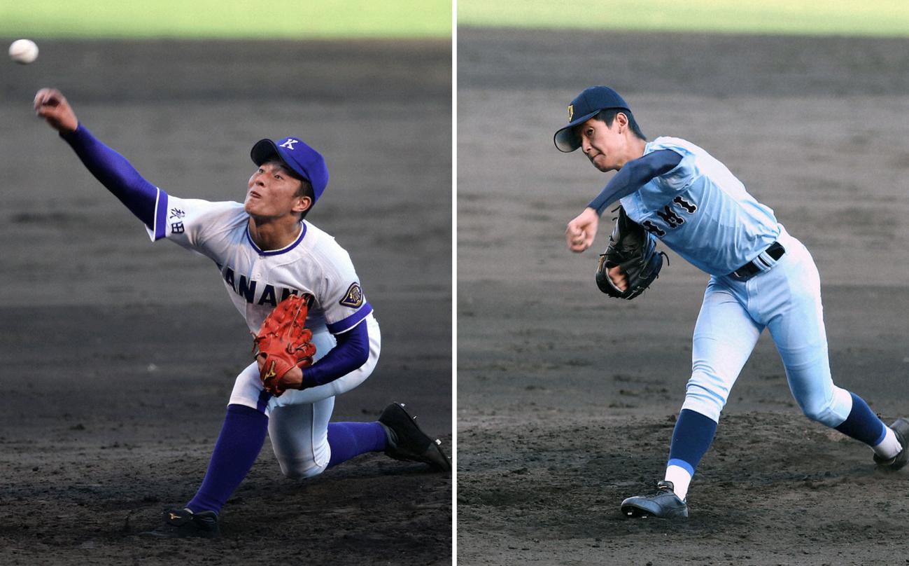 第100回全国高校野球選手権大会　準々決勝　近江対金足農　力投する　金足農・吉田輝星（左）と近江・林優樹（2018年8月18日撮影）