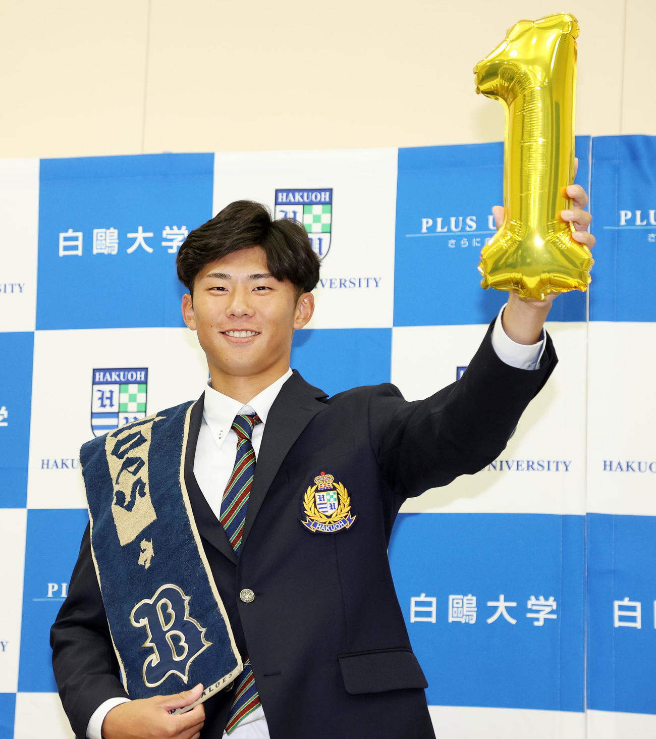 オリックスから1位指名された白鴎大・曽谷（撮影・鈴木正人）