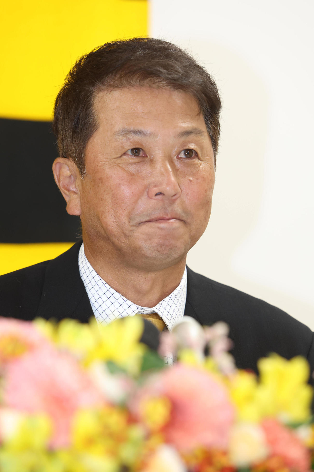就任会見で抱負を語る水口1軍打撃コーチ（代表撮影）