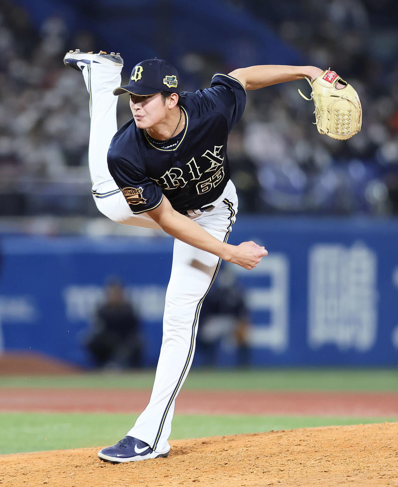 ヤクルト対オリックス　オリックス2番手の山崎颯（撮影・足立雅史）