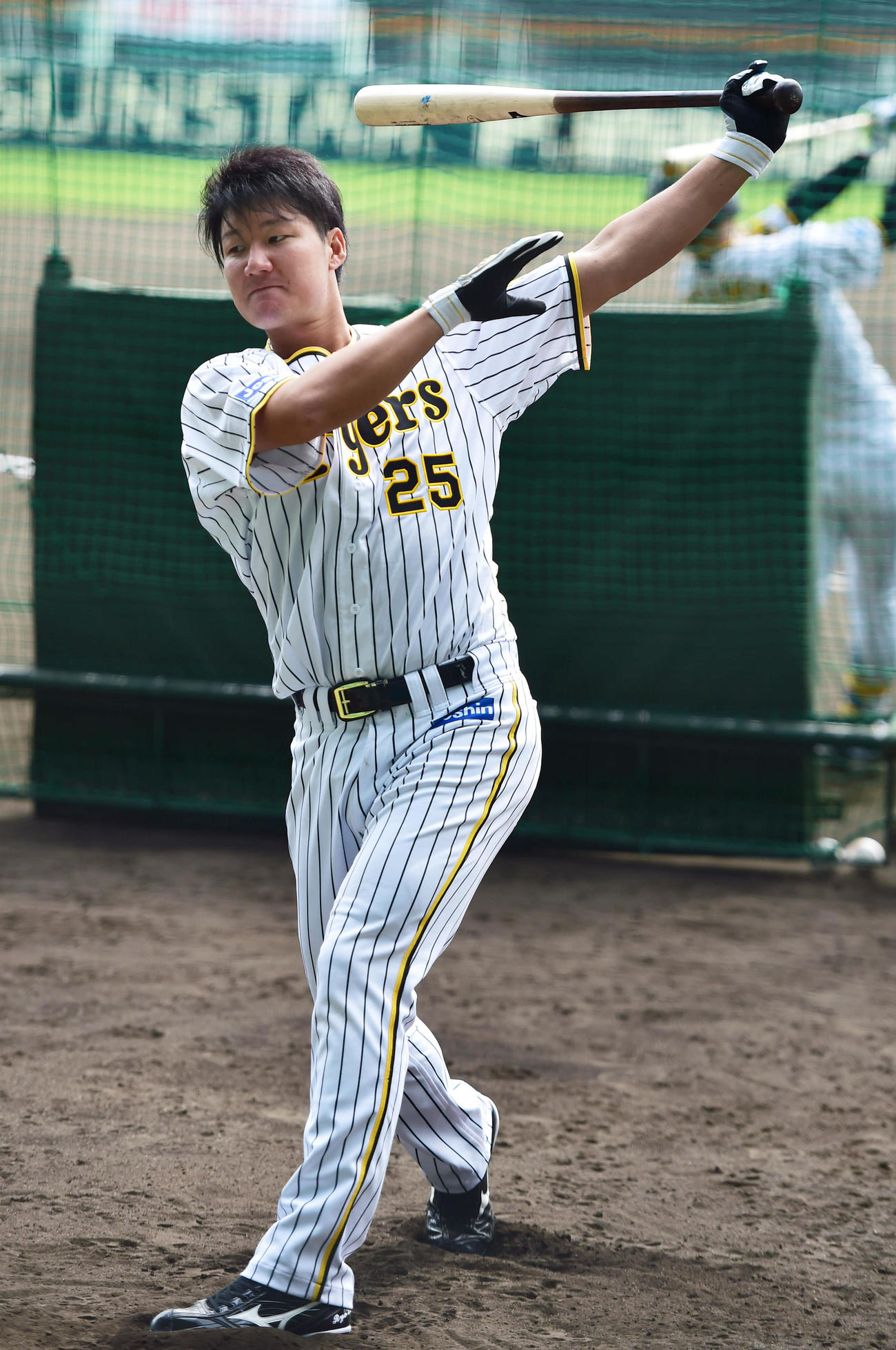 トス打撃を行う阪神渡辺諒（撮影・清水貴仁）
