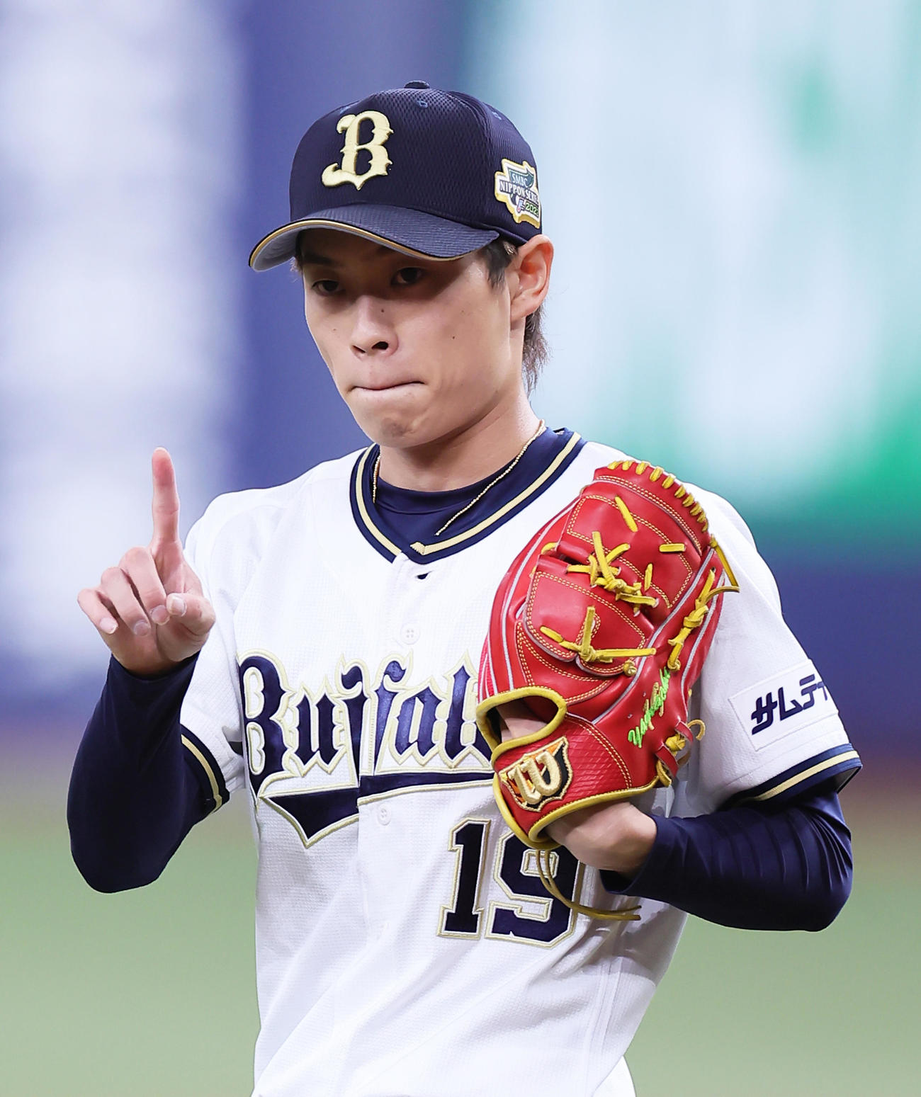 オリックス対ヤクルト　1回表ヤクルト無死一、二塁、山田を邪飛に仕留めた山岡（撮影・足立雅史）