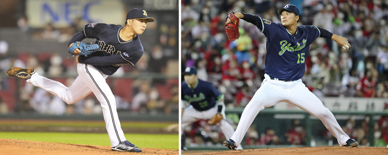 オリックス田嶋大樹（左）とヤクルト山下輝