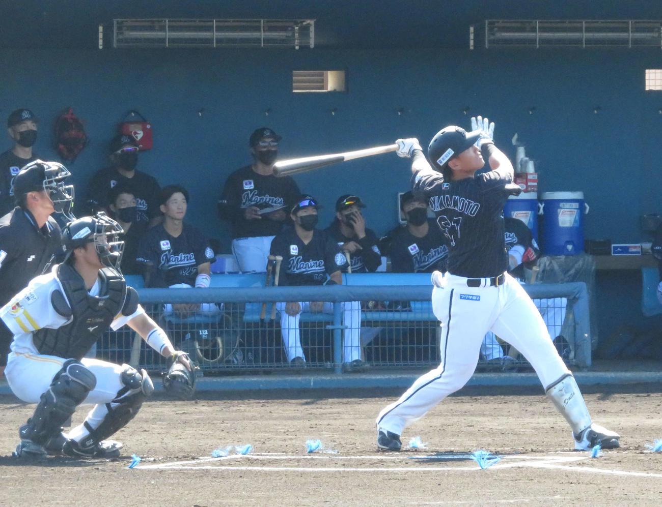 フェニックスリーグのソフトバンク戦で本塁打を放ったロッテ山本大斗（撮影・金子真仁）