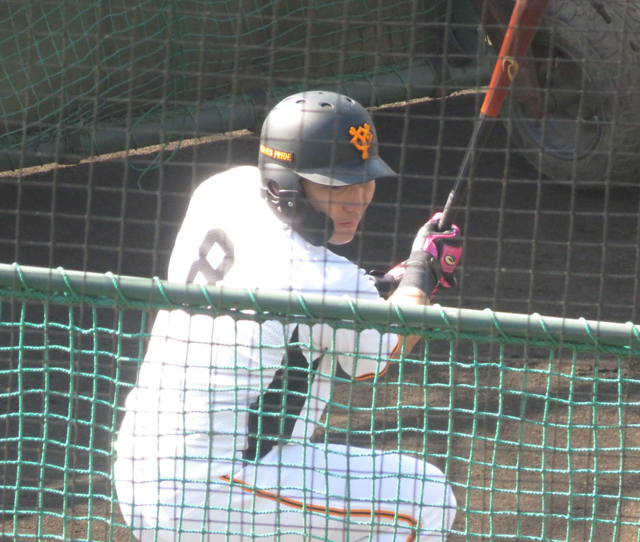 ジャイアンツ球場の秋季練習でティー打撃をする巨人丸（撮影・小早川宗一郎）