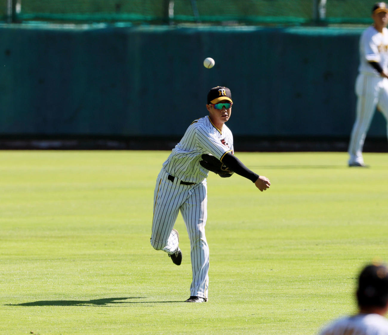 シートノックでカットプレーに入る木浪（撮影・加藤哉）