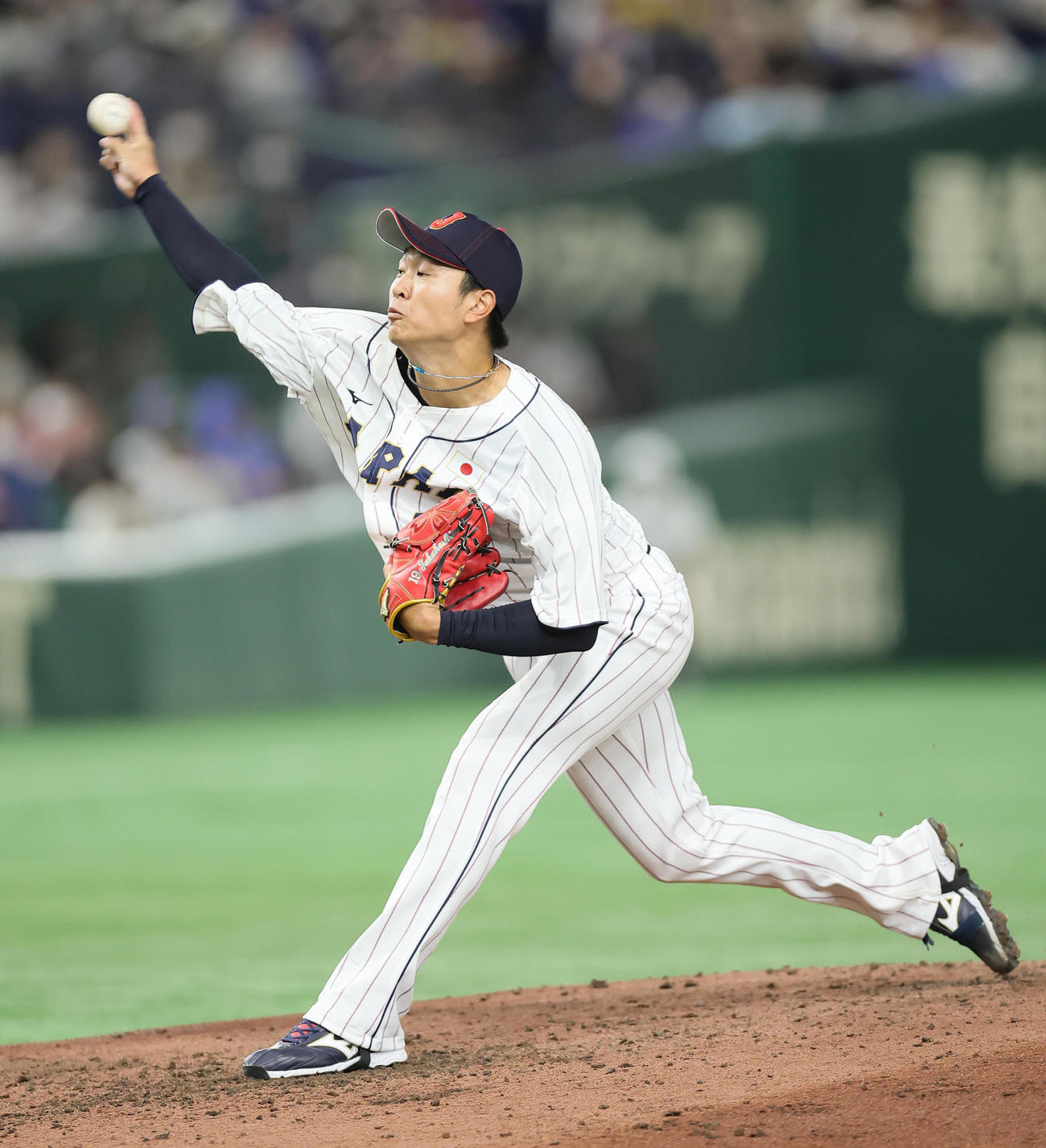 日本代表対日本ハム　5回から登板した日本代表高橋宏（撮影・足立雅史）