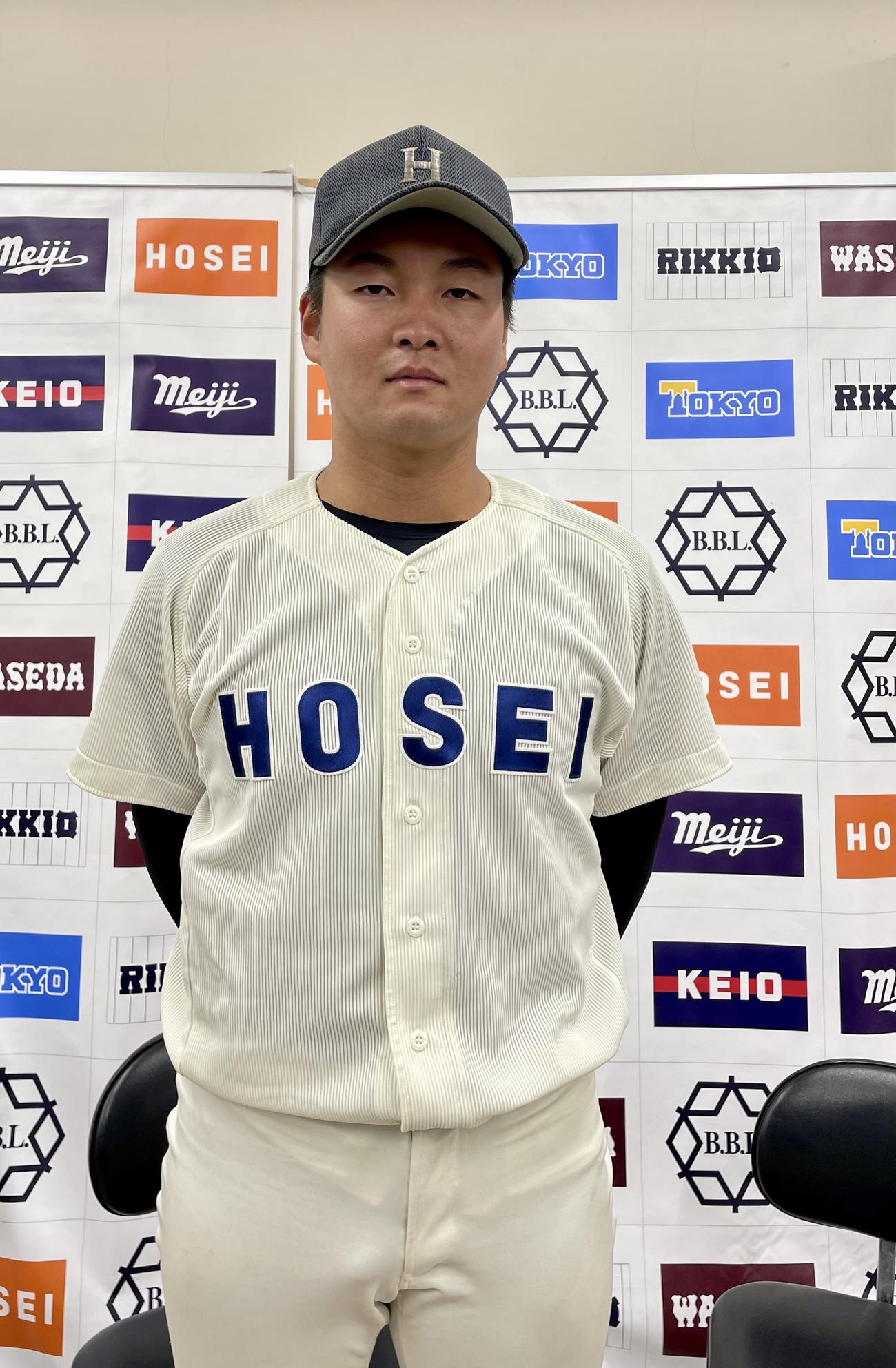 法大－立大　先発し8回1／3を2失点だった法大・安達（撮影・保坂恭子）