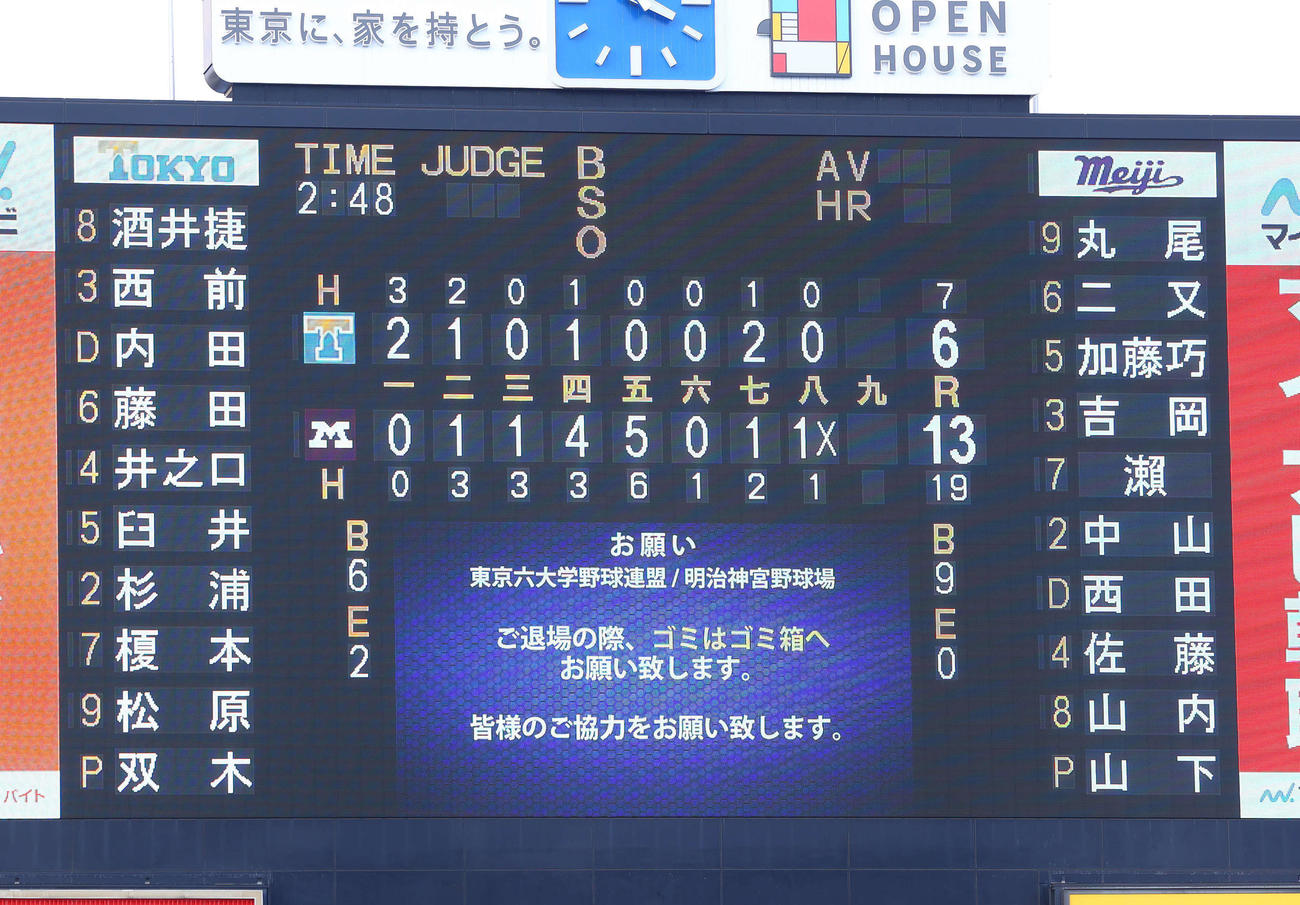 東大対明大　明大が13－6で東大に勝利（撮影・河田真司）