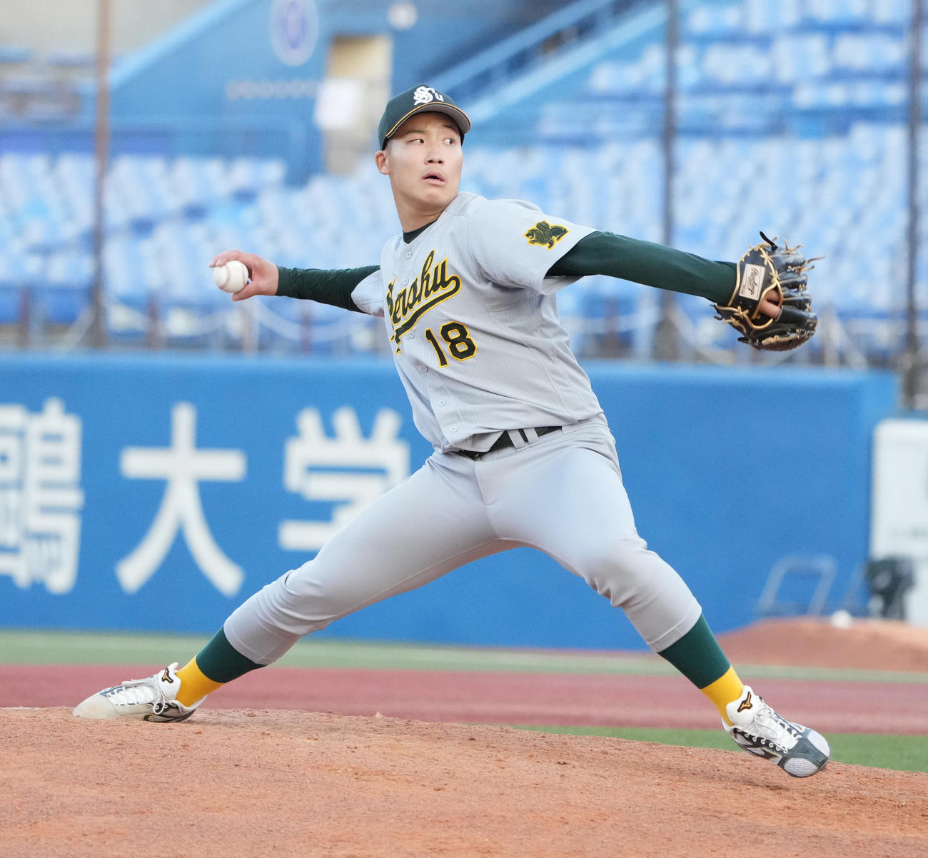 駒大対専大　専大3番手で登板した菊地吏（撮影・小沢裕）