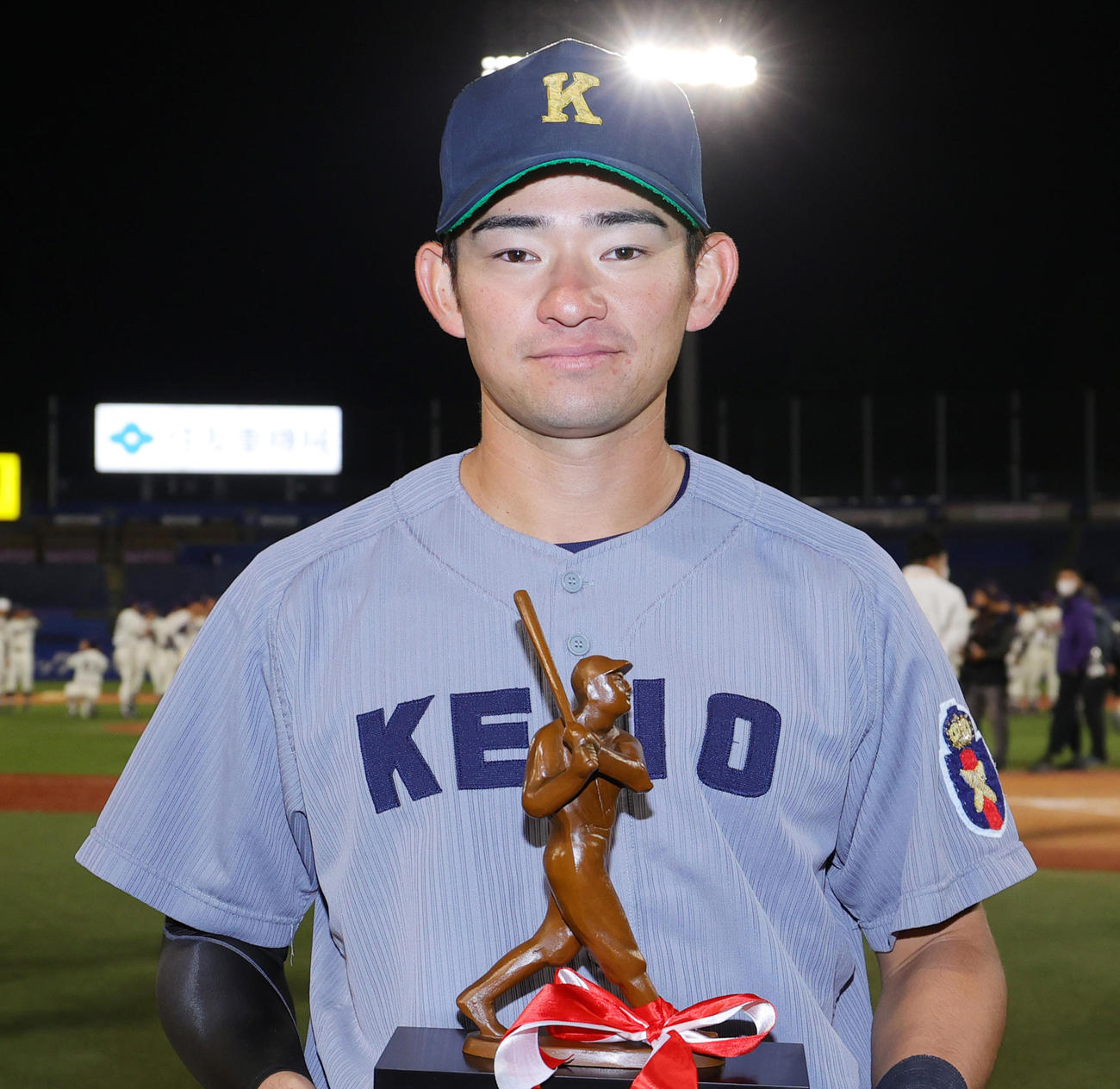 3冠王を獲得した慶大・萩尾匡也（2022年11月6日撮影）