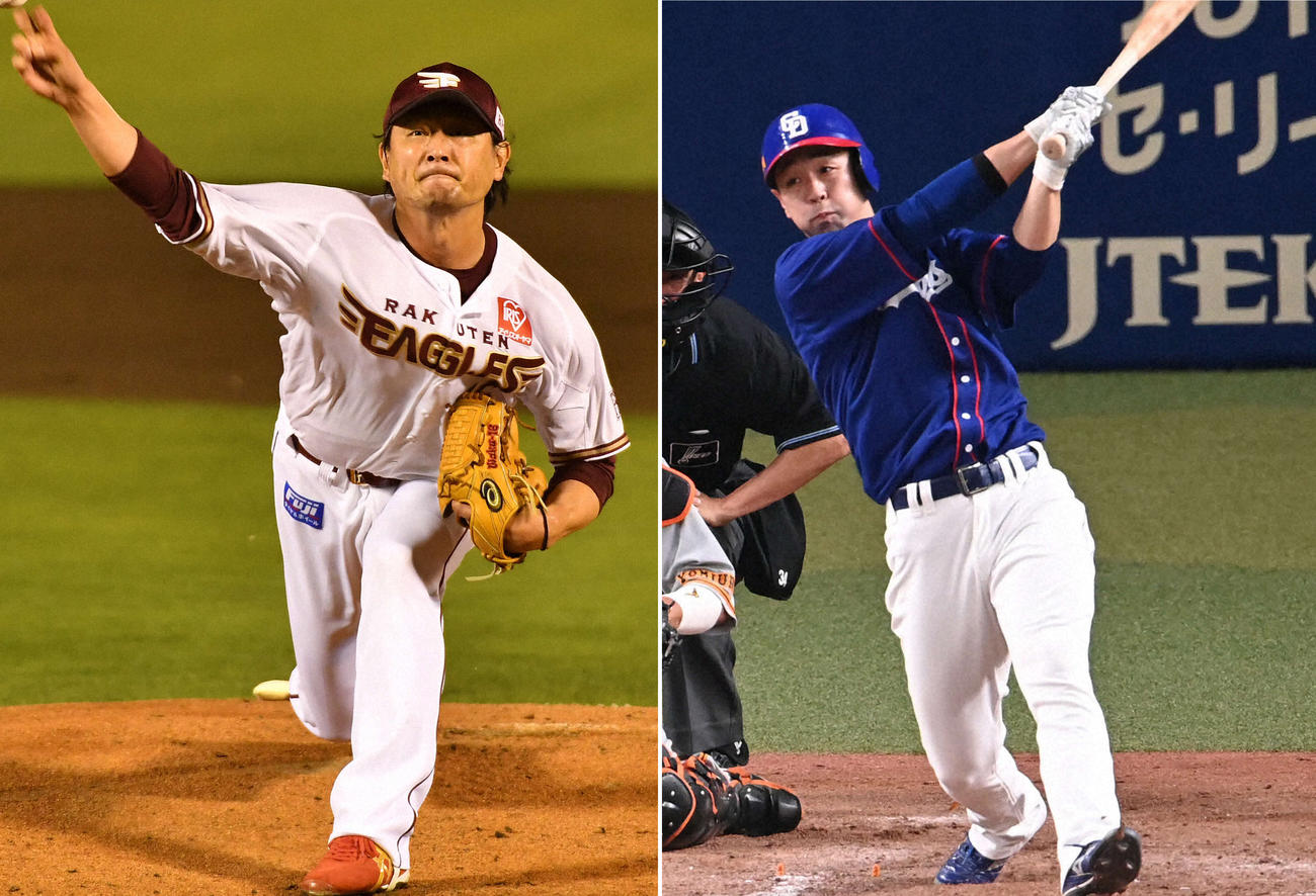 楽天涌井秀章（左）中日阿部寿樹