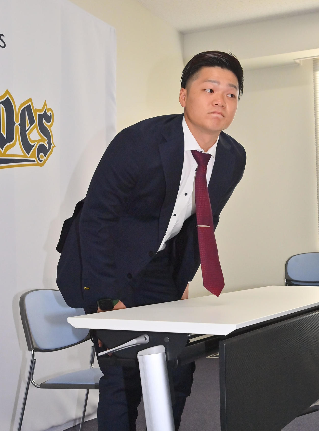 育成契約となり、減額幅いっぱいでサインしたオリックス富山（撮影・和賀正仁）