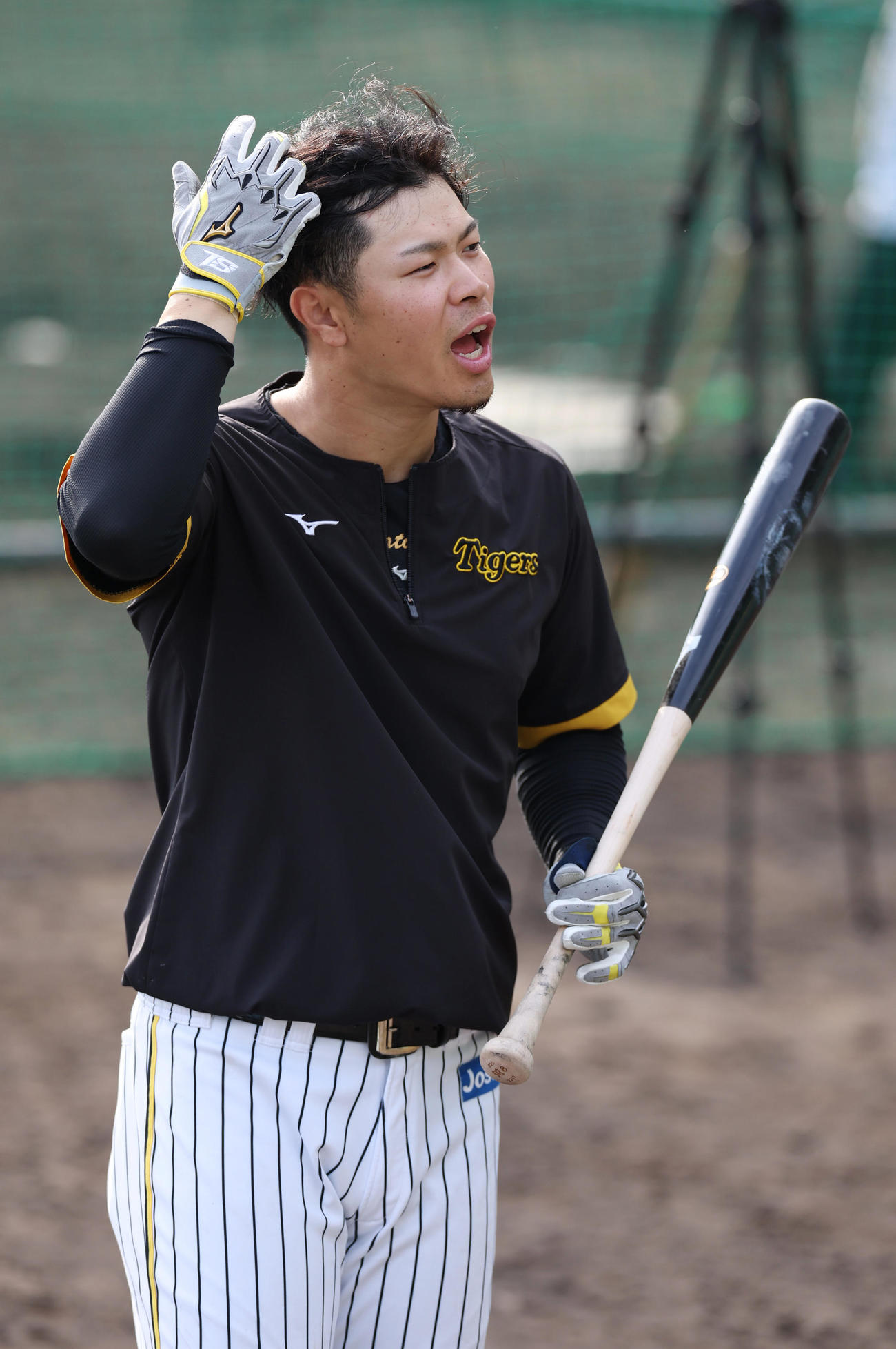 打撃練習する阪神佐藤輝（撮影・前田充）