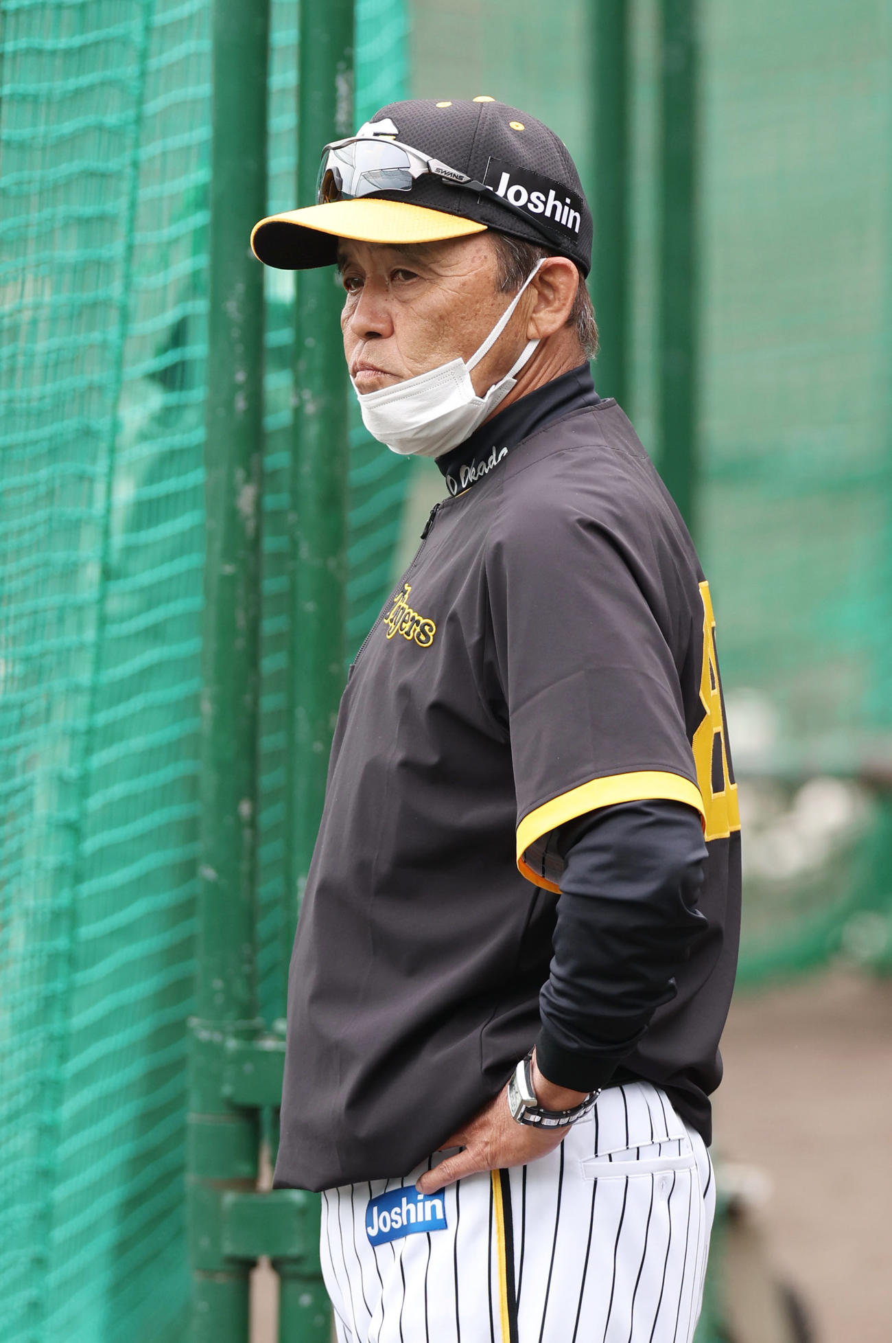 練習を見つめる阪神岡田監督（撮影・前田充）