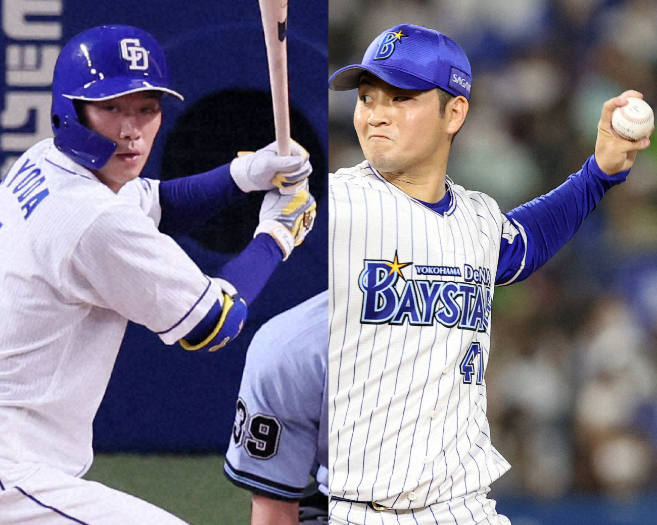 トレードが成立した中日京田陽太（左）とDeNA砂田毅樹